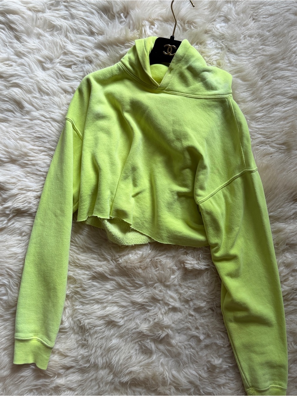 Neon Yellow Cropped Funnel Neck Sweater
